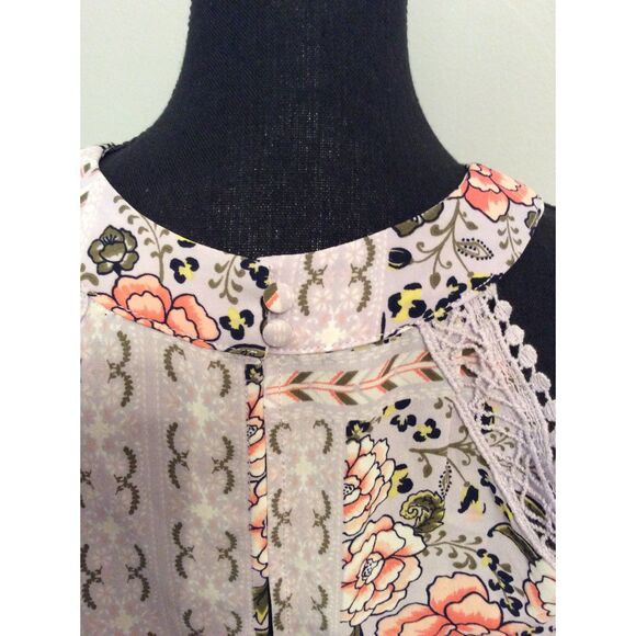 Boho Floral Romantic Lace Lavender Open Shoulder Top Medium M Womens - Picture 4 of 8
